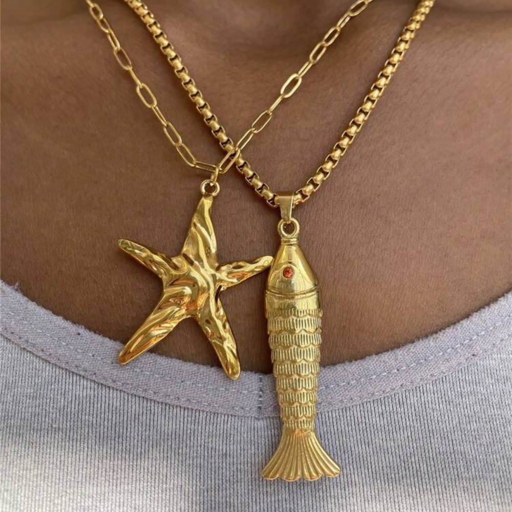 New! Unique Fish Gold Necklace (3028) NWOT - Picture 2 of 2
